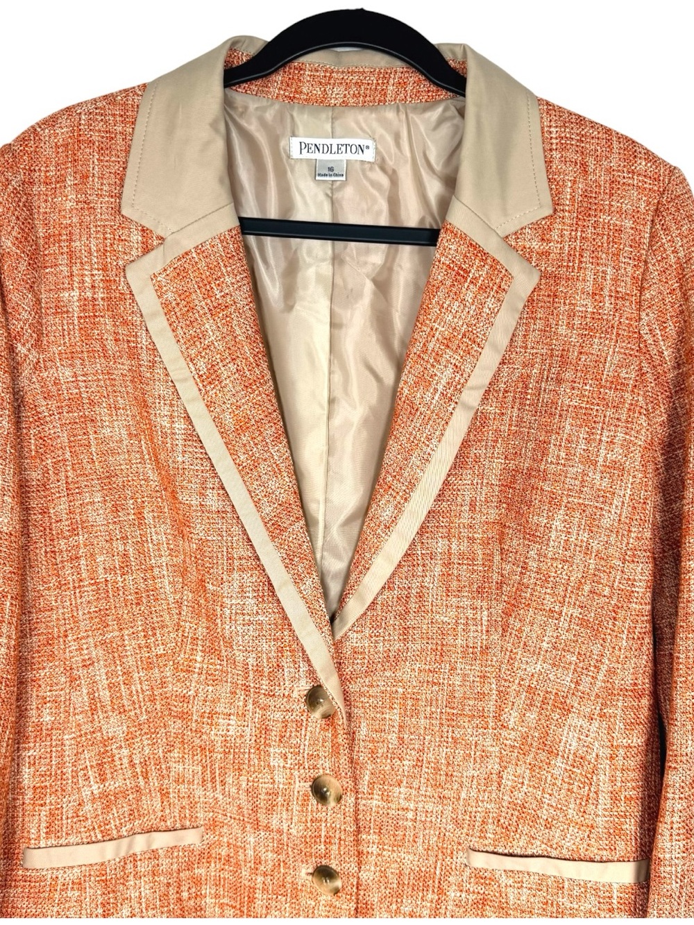 NWT Pendleton Coral Orange Tweed Blazer Jacket Size 16 Beige Trim - Picture 4 of 12